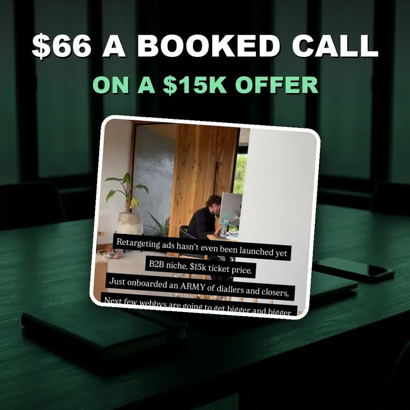A B2B client booking sales calls at $66 each on a $15,000 offer